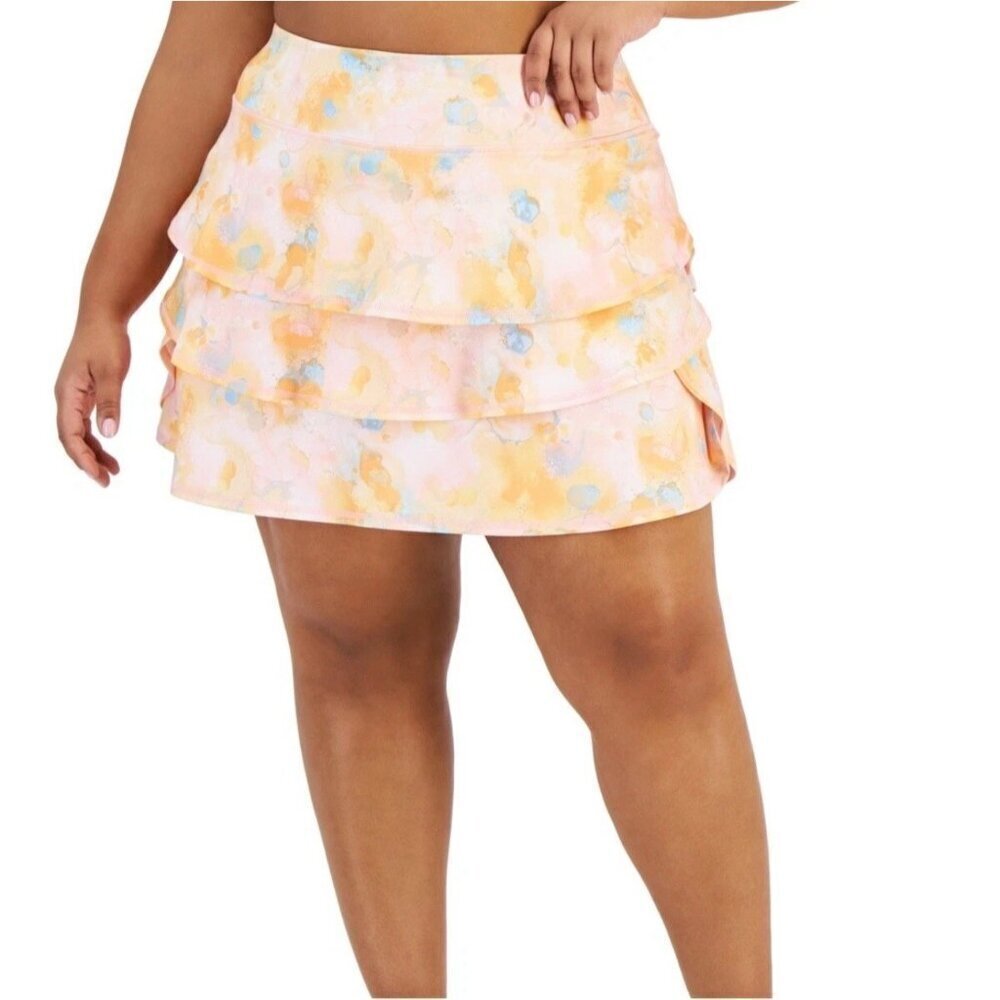 ID Ideology Plus Size Dreamy Bubble-Printed Tiered Flounce Pull-on Skort Pink